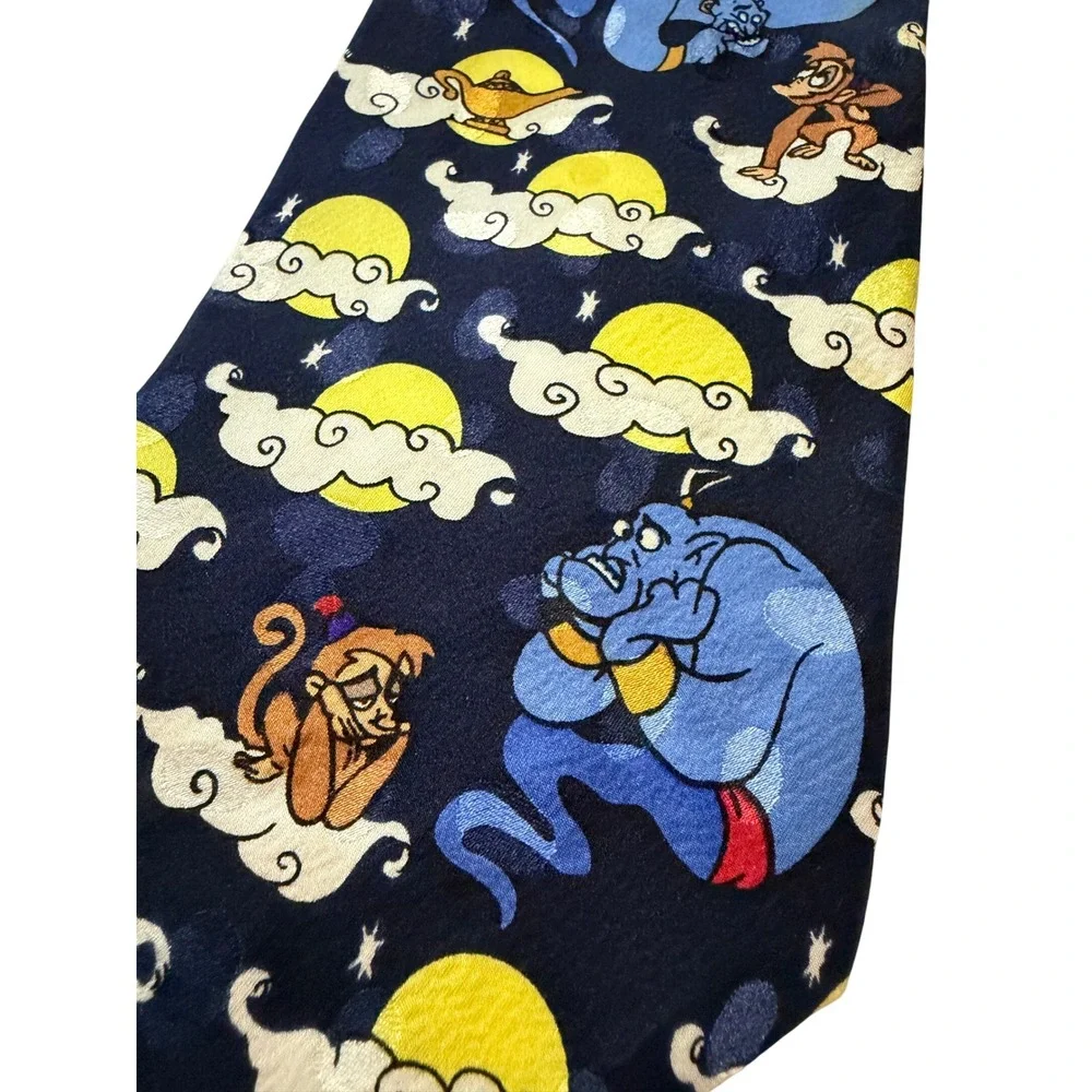 Disney Store Aladdin Genie Abu Tie Mens OS Navy Blue Silk Vintage 90s Character